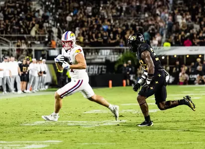 tight end Carson Bruhn #44 of the Kansas Jayhawks