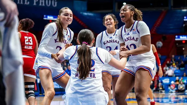 LAWRENCE, KS - February 25, 2026 - The Kansas Jayhawks Women’s Basketball team during the game against Texas Tech in Lawrence, KS Photo by Jordyn Pennington/Kansas Athletics