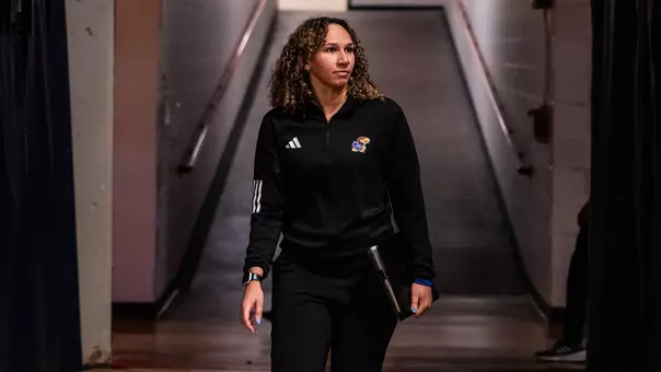 Lawrence, KS - January 20, 2026 - Associate Head Coach Morgan Paige during a game against Arizona in McKale Memorial Center in Tucson, AZ. Photo by Kansas Athletics