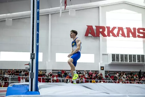 Fayetteville, AR - March 4, 2026 - Anthony Meacham during the Indoor NCAA meet in Randal Tyson Track Center in Fayetteville, AR. Photo by Sydney Allan/Kansas Athletics