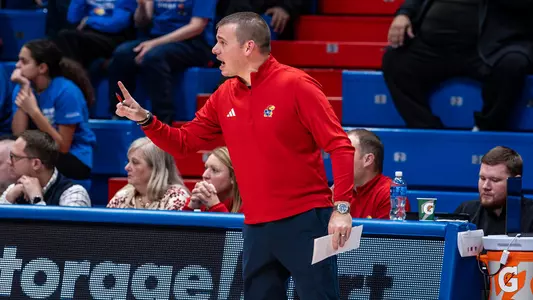 Lawrence, KS - November 5, 2025 - Assistant coach Brock McGinnis game vs Kansas City at Allen Fieldhouse in Lawrence, KS. Photo by Bailey Thompson/Kansas Athletics