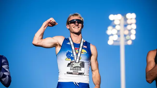 Tucson, AZ - 05.15.2026 - John Swabik during Outdoor Big12s at Roy P. Drachman Track & Field Stadium in Tucson, AZ. Photo by Sydney Allan/Kansas Athletics