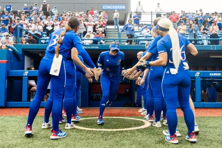 LAWRENCE, KS - April 11, 2026 - outfielder Presley Limbaugh #4 of the Kansas Jayhawks during the game against Baylor at Arrocha Ballpark in Lawrence, KS. Photo by Avery Schultz/Kansas Athletics