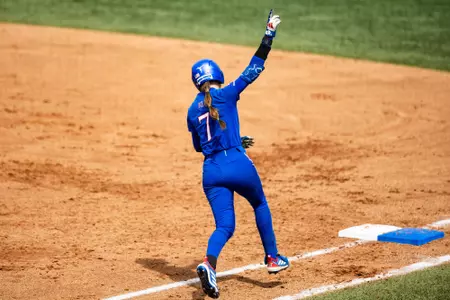 LAWRENCE, KS - April 11, 2026 - outfielder Ava Wallace #7 of the Kansas Jayhawks during the game against Baylor at Arrocha Ballpark in Lawrence, KS. Photo by Avery Schultz/Kansas Athletics