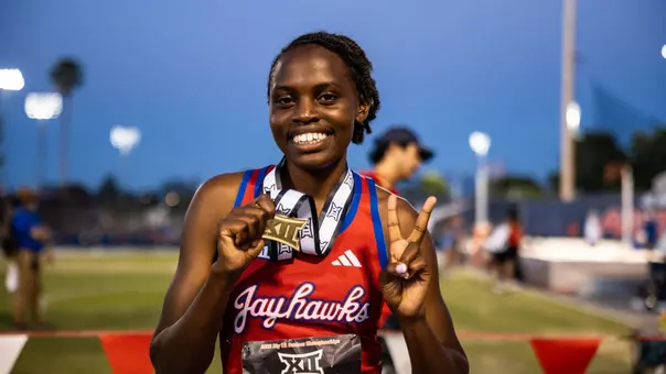 Tucson, AZ - 05.16.2026 - Emmah Jemutai during Outdoor Big12s at Roy P. Drachman Track & Field Stadium in Tucson, AZ. Photo by Sydney Allan/Kansas Athletics