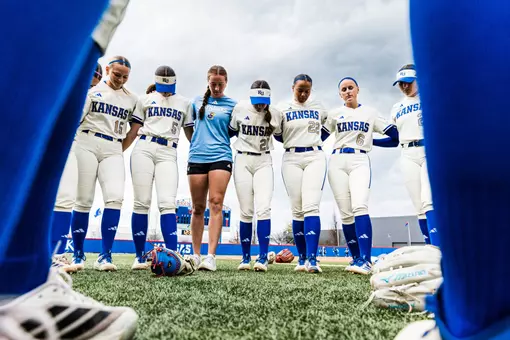 LAWRENCE, KS - March 06, 2026 - the Kansas Jayhawks softball team before the game between Kansas and Utah State at Arrocha Ballpark in Lawrence, KS. Photo by Brayden Crest/Kansas Athletics