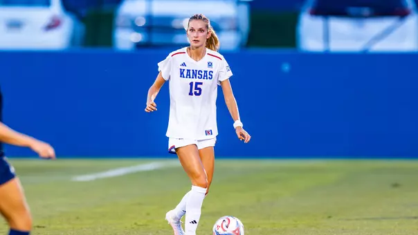 August 12, 2026 - defender and team captain Caroline Castans #15 of the Kansas Jayhawks during the season opener match vs Utah State. Photo by Arun Halder/Kansas Athletics
