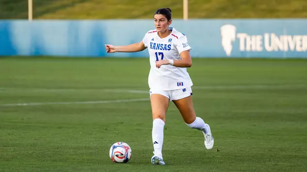 August 12, 2026 - midfielder/defender Emily Tobin #17 of the Kansas Jayhawks during the season opener match vs Utah State. Photo by Arun Halder/Kansas Athletics