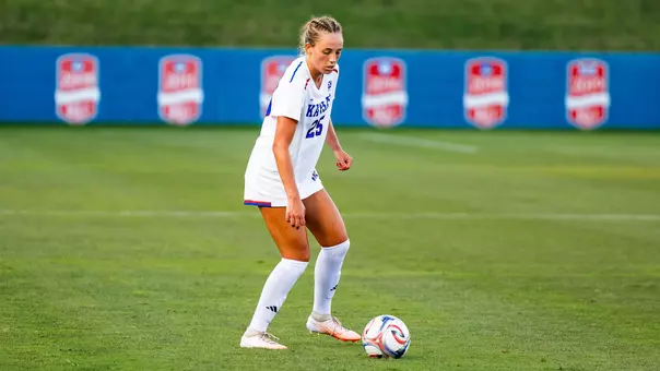 August 12, 2026 - Defender Gianna Weiner #25 of the Kansas Jayhawks during the season opener match vs Utah State. Photo by Arun Halder/Kansas Athletics