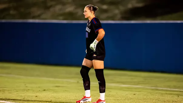 goalkeeper Sophie Dawe #0 of the Kansas Jayhawks