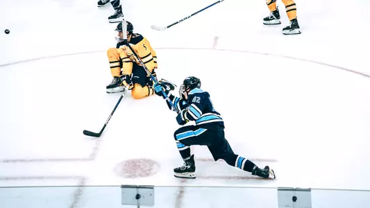 Josh Nadeau takes a wrist shot against Quinnipiac.