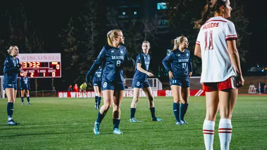 Maine women's soccer in action against Wisconsin.
