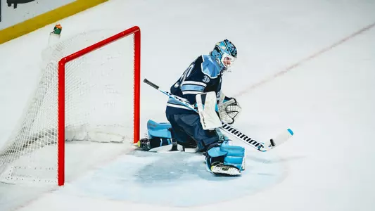 Albin Boija makes a stick save at UMass.