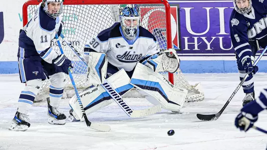 Albin Boija looks to make a save against UNH.