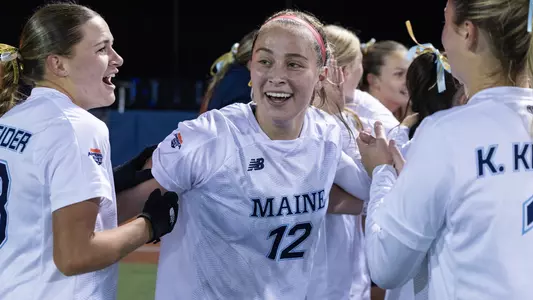 Abby Kraemer celebrates an America East championship