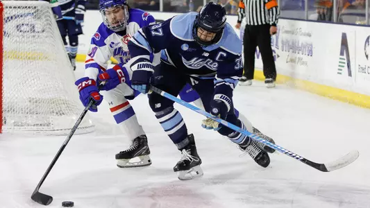 David Breazeale battles for the puck.