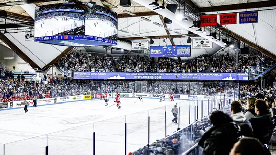 Wide crowd shot of Alfond Arena.