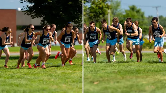 Split image of Maine XC men and women.