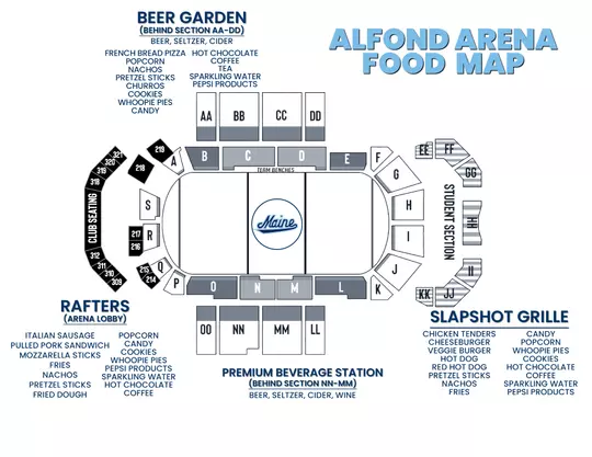 Alfond Arena men's hockey concessions options food map