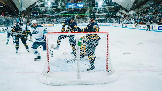 Max Scott celebrates a goal.