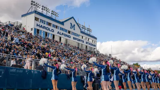 An image of the crowd at Alfond Stadium with cheerleaders present.