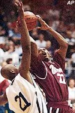 Chris Kirkland puts up a shot against St. Bonaventure's Caswell Cyrus on Saturday.