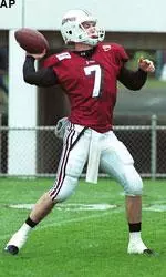 Jeff Krohn throws a touchdown pass to wide receiver Jason Peebler in the first quarter.