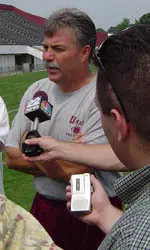 Don Brown meets with the media on Friday.