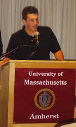 Tim Day spoke at the weekly sports luncheon after being named athlete of the week.