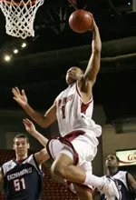 Rashaun Freeman opened the scoring on Saturday with this dunk. Richmond came back to beat UMass 67-63.