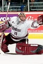 Jon Quick recorded his first win at the Mullins Center with a 4-2 win over BU on Saturday.