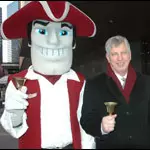 Sam The Minuteman with UMass President Jack Wilson.