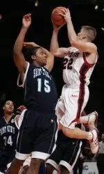 Jeff Viggiano had 11 points, 11 rebounds and six blocks against St. Peter's.