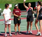 Senior captain Sasha Edelstein, waving to the crowd, was honored today before the match.