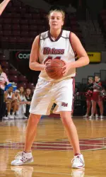 Kate Mills leads the Minutewomen in minutes, points, blocks, and steals.