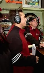 Matt Goldstein and Bob Behler at the football radio show last year in Montana.