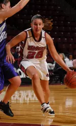 Senior Stefanie Gerardot played in her 100th career game Jan. 10 at Fordham