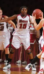 Freshman Shakia Robinson pulled down six rebounds in her collegiate debut against Boston University.