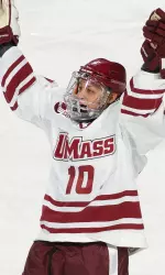 Will Ortiz celebrates his game-winning goal over Boston University earlier this season.
