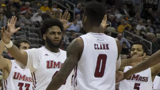 UMass celebrates - A-10 First Round vs. SJU (3/8/17)