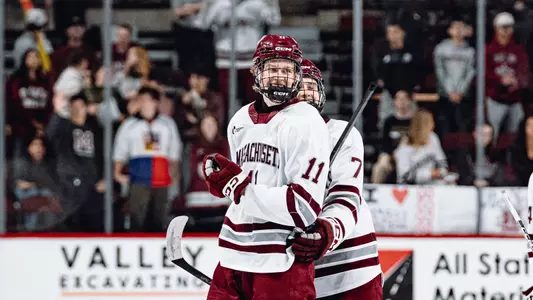 Vaclav Nestrasil and Maxim Masse celebrate a goal against Stonehill