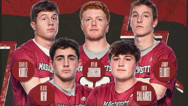Graphic showing all five captains of the 2027 men's lacrosse team with their arms crossed