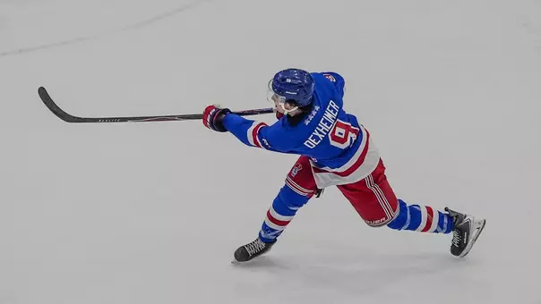 Barrett Dexheimer takes a slap shot