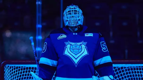 Ethan Eskit in net for the Victoria Royals