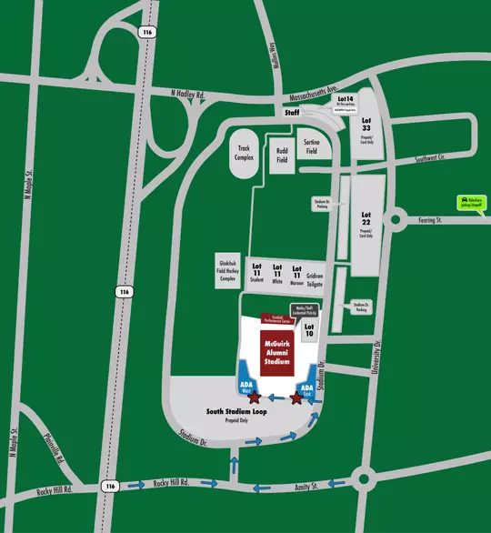 ADA East/West Lots UMass Football Parking Map