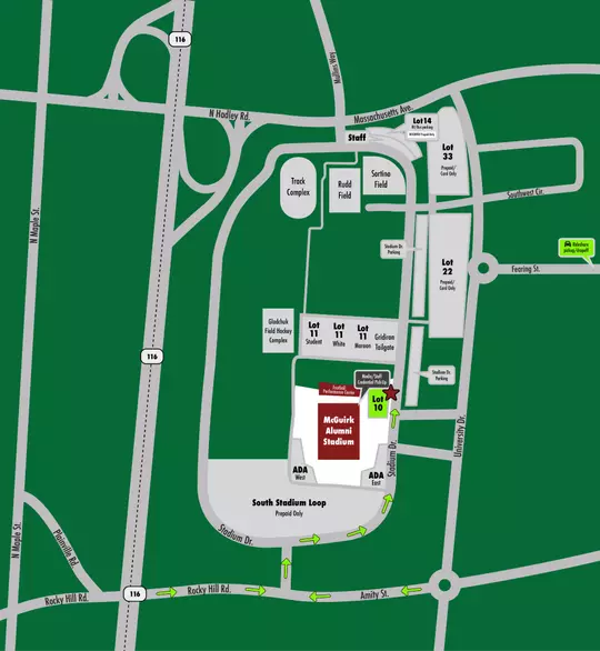 Lot 10 UMass Football Parking Map