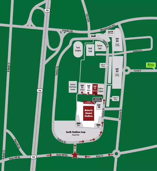 Lot 11 UMass Football Parking Map