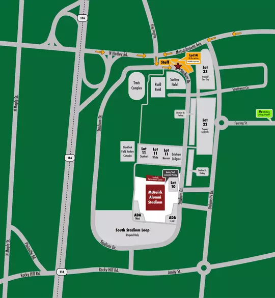 Lot 14 UMass Football Parking Map