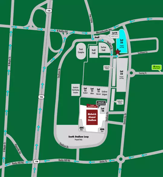 Lot 33 UMass Football Parking Map