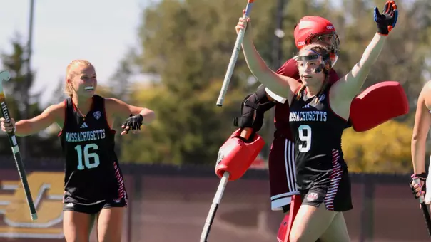 Emily Barrett Celebration Goal at Central Michigan Jenna Herbster